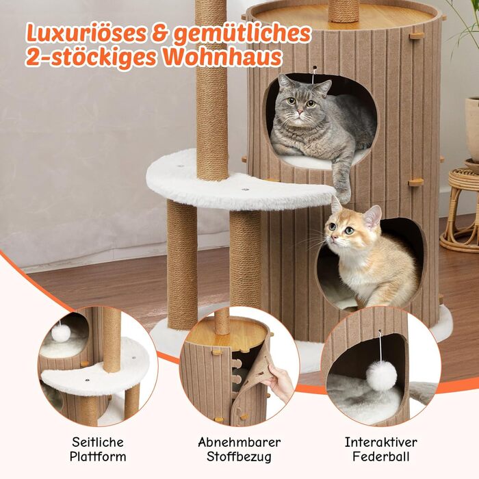 Котячий будиночок з подряпальником - великий, стійкий, з біо-льону, для котів до 25 кг (Бежевий)