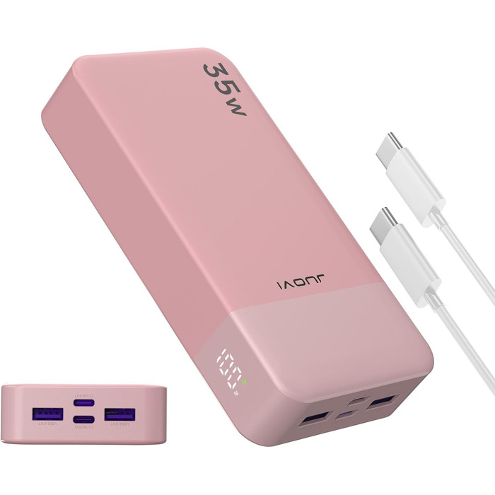 Power Bank JUOVI J2651, 20000mAh, 35W, USB-C, QC3.0+PD3.0, Рожевий