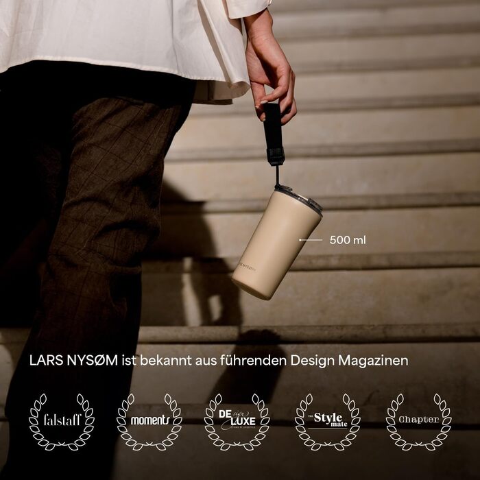 Термокружка для кави та чаю LARS NYSØM | 380 мл, з Tritan кришкою та петлею | Зі сталі, з ізоляцією, витокозахисна, Taupe Brown