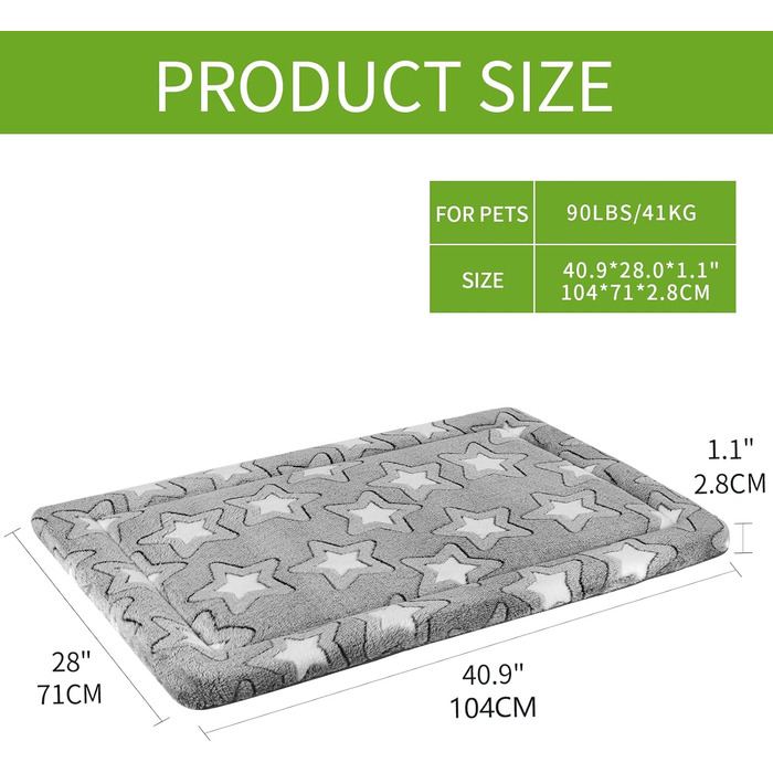 EMPSIGN Лежанка для собак великих порід, миється, з охолоджуючим та зігріваючим ефектом, з високощільної піни, сірого кольору, 107x71x2.8 см