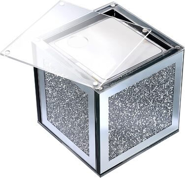 BTSKY Glittering Glass Cube Tissue Box with Crushed Crystal Diamonds for Home Decoration, Table Napkin Holder, Square Tissue Organizer