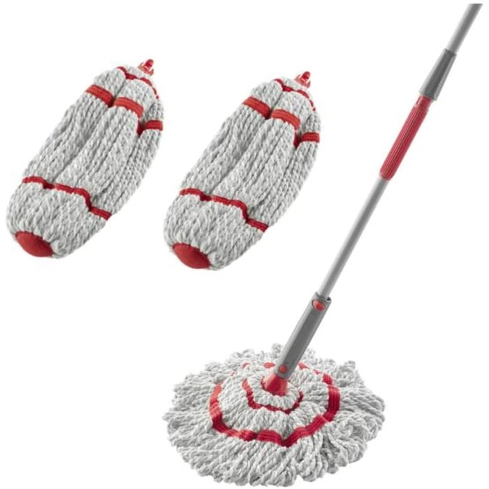 Rubbermaid Microfiber Twist Mop and 2 Refill Sets, Red, Integrated Wringer, Machine Washable and Reusable, Lightweight, Cleans Hard-to-Reach Areas, for