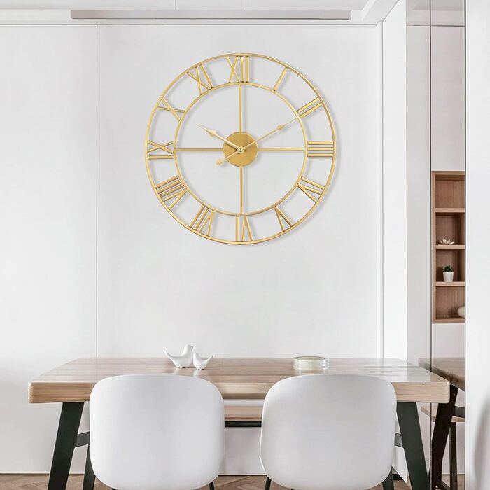 Maxstar Modern Roman Numeral Large Wall Clocks, Non-Ticking Round Metal Silent Vintage Wall Clock for Living Room, Kitchen, Bedroom, Garden Decor - Gold 40cm