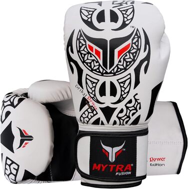 Боксерські рукавички Myra Fusion 10oz, 12oz, 14oz, 16oz для MMA, боксу, спарингу, муай-тай, кікбоксингу (білі/чорні)
