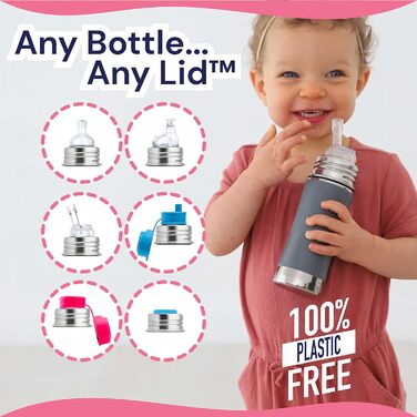 Pure stainless steel bottle with silicone straw & sleeve, aqua (plastic, BPA-free, non-toxic, certified)