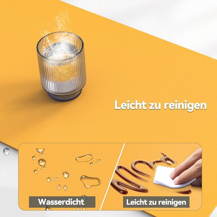 Килимок на стіл TECKNET 80 x 40 см, захист від води, PU шкіра, двосторонній, для офісу/дому (темно-сірий/темно-синій/жовтий)