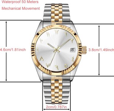 Елегантні механічні годинники з арабськими цифрами, автоматичним заводом, датою, 38 мм, чоловічі (срібні)