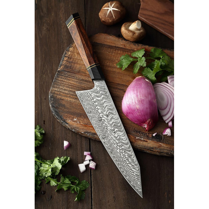 Японський ніж для кухні XINZUO Damaststahl 21.5 см, Kiritsuke, професійний, ручної роботи, з нержавіючої сталі Дамаск, дерев'яний потиск, магнітний чохол, подарункова коробка з акації