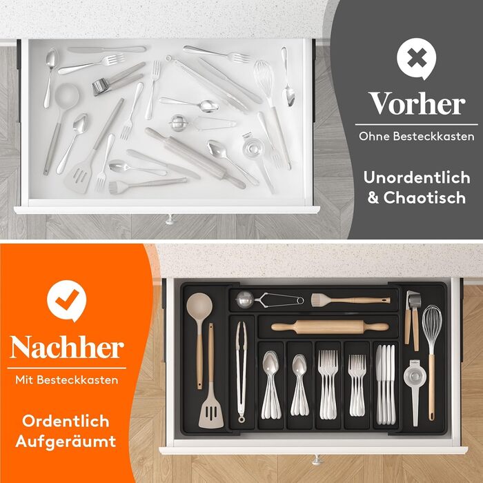 Органайзер для столових приборів Lifewit в шухляду, регульований, чорний (33-57 см x 38 см x 5 см)