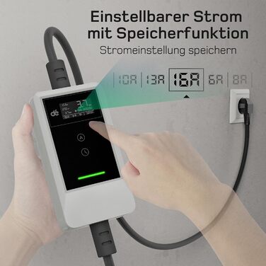 Кабель зарядки для електромобіля тип 2 Schuko 3,7kW (6-16A, 1-фазний) з LCD дисплеєм, 7м, для ID.3/4/5/7, Model Y/3, ENYAQ та інших PHEV/EV