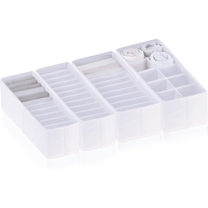ROW&LINE® – Organizer Set – 11 extra tall compartments for underwear, bras & clothing – organization system changing table – durable & washable for any closet & drawer – white – Size: 4x S (White: 2x S / 1x M+ / 1x L)