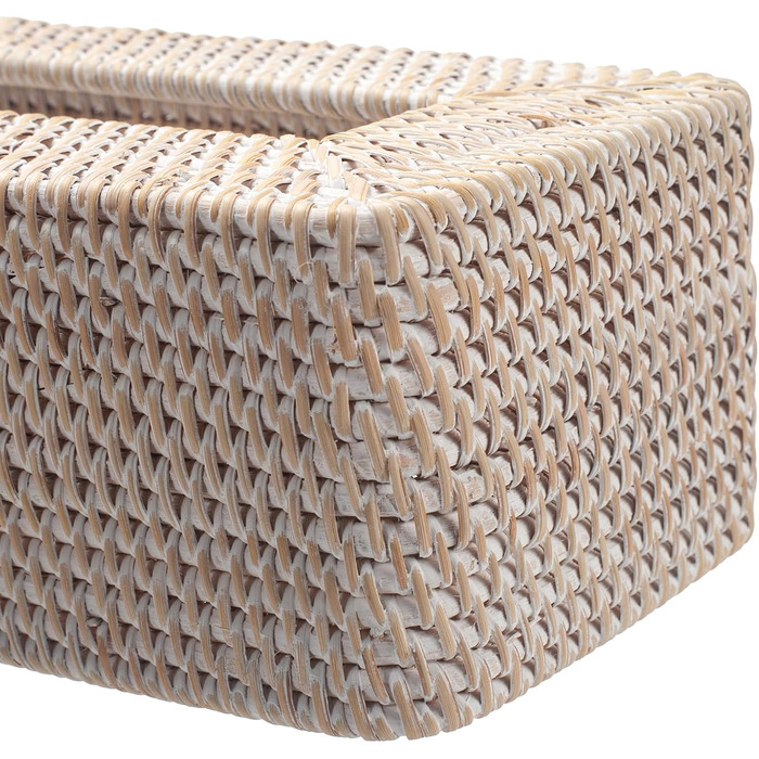 Склянка для серветок з ротангу, плетена коробка для серветок прямокутної форми, декоративна склянка для серветок для кухні, вітальні, ванної кімнати (біла)