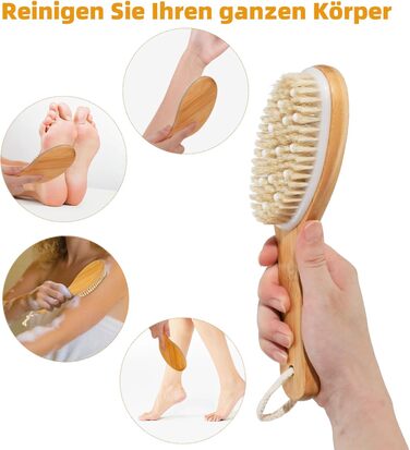 Набір з 2 шт. щіток для сухого масажу тіла: для спини, душу, лімфодренажу. Натуральна щетина, масажна щітка.