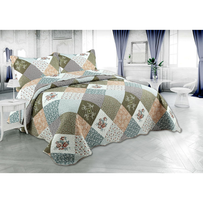 Комплект літньої постільної білизни Marina Decoration з принтом та тисненням, ультрам'який, 3-частинний комплект з 2 наволочками, в клітинку, розмір King