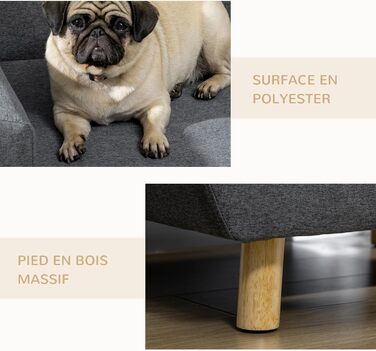 PawHut Софа для собак, скандинавський дизайн, м'яка подушка, дерев'яні ніжки, 87 x 61 x 36 см, поліестер, сіра