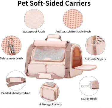 Транспортна переноска для котів та собак FUKUMARU, рожева, велика (до 22 кг)