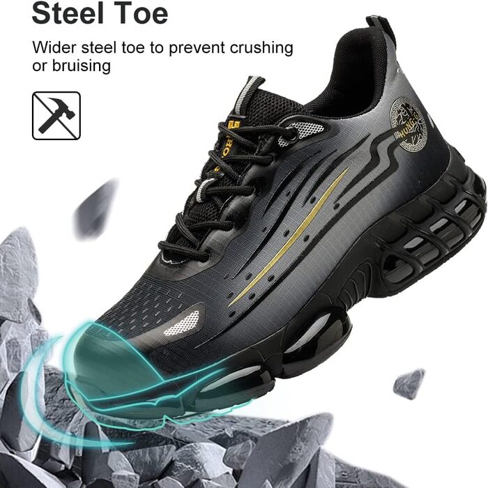 Робочі черевики AIMAYEE з металевим носком: легкі, дихаючі, для жінок та чоловіків, сірі та чорні, розмір 41 EU