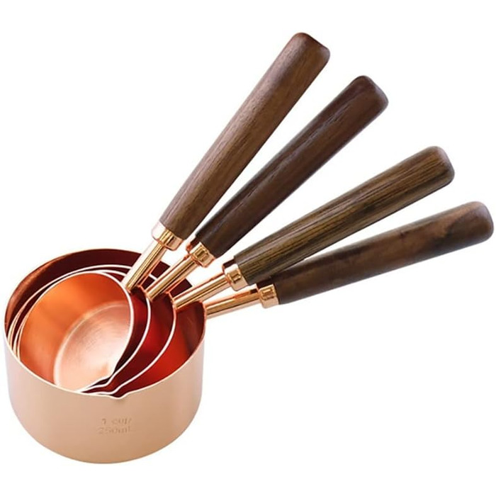 4-Piece/Charge Measuring Spoon Set made of Stainless Steel, Walnut Wood Handle, Copper Measuring Cup Set, Baking and Cooking (Color: A, Size (A