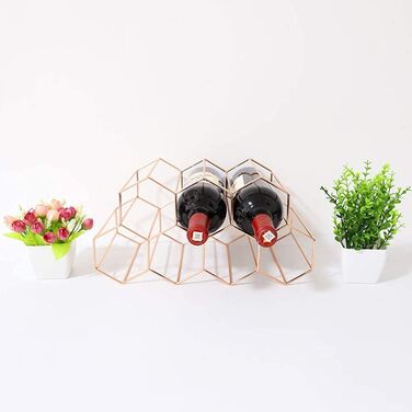 Metal Wine Rack, Freestanding Wine Bottle Holder, Table Wine Rack, Countertop Wine Bottle Holder, Wine Rack, for Bar, Wine Cellar, Living Room, Kitchen, Basement (Rose Gold)