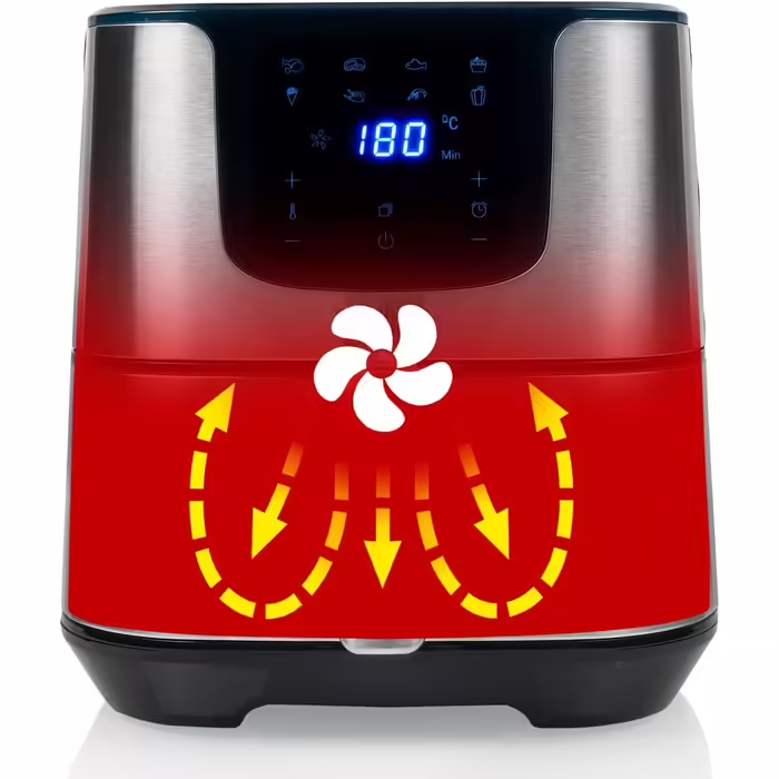 Princess Hot Air Fryer XXL with 5.5 Liter – 62.2% less energy consumption – Digital Airfryer Deluxe – 8 programs – Stainless steel – Oil-free – Aerofryer 182060, Silver STANDARD DESIGN 5.5L