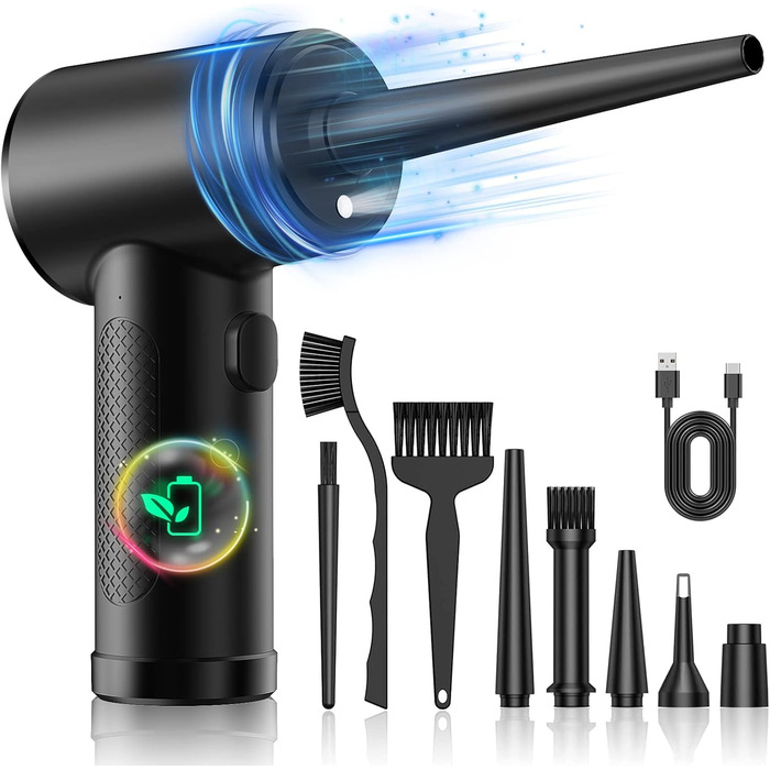 Електричний пилосос-бластер VANBAR для чищення клавіатури, диванів, авто та офісної техніки. Акумулятор 7600mAh, 3 швидкості, USB-зарядка, щітка.