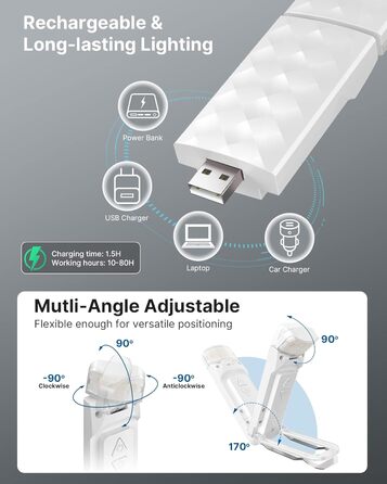 LED лампа для читання Mexllex на прищіпці, перезарядна, 3 кольори, 5 рівнів яскравості, нічник для дітей, білий