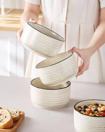 Набір керамічних супових та сервірувальних мисок Vancasso Bonbon з кришкою (4 шт.), бежевий