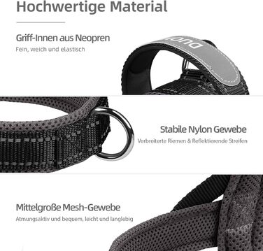 Нашийник для собак середніх та маленьких порід з повідком, кольоровий, з м'якою підкладкою, з ручкою та кільцем, світловідбиваючий, легкий, чорно-сірий, розмір M