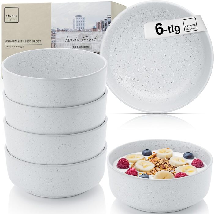 Набір посуду SÄNGER Steingut 12 предметів: тарілки для 4 осіб (4 великі, 4 десертні, 4 глибокі), кольоровий, стійкий до подряпин, VALUE COLLECTION (Leeds Frost)