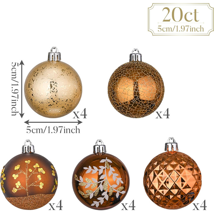 20 шт. ялинкові кулі Valery Madelyn 6 см, пластик, бронзовий колір, тематика 