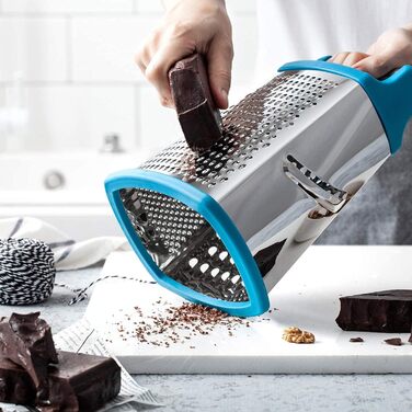 Трока для тертя з нержавіючої сталі, кухонна тертка для грубого та дрібного натирання, для фруктів, овочів, моркви, сиру, придатна для миття в посудомийній машині - Світло-блакитна