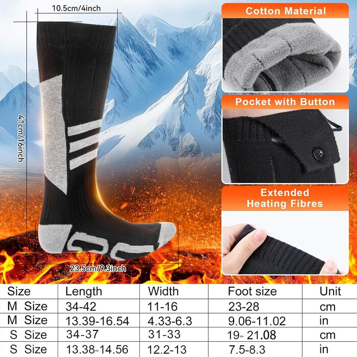 Гріючі шкарпетки для жінок та чоловіків, 5000/8500mAh з додатком, повна підошва, акумуляторні, миючі, 4 режими нагріву, для зимового кемпінгу, полювання, риболовлі, їзди на конях, катання на лижах, розмір M