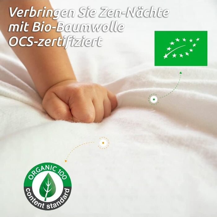 Mattress protector, organic cotton 140x200cm Molton. OCS® and Oeko-TEX® certified, 100% cotton natural fleece. Healthy and quiet mattress topper. Not water-repellent - Made in EU.