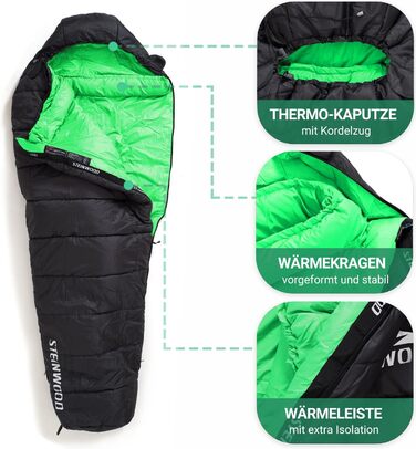 Спальний мішок Steinwood Premium ковдру 3-4 сезони 210см - Outdoor, мішковидний, для гірських хат, літній - оливковий - двосторонній блискавка (3/4 сезони - чорний/зелений - двосторонній блискавка)