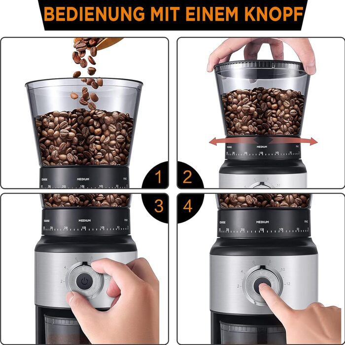 Електрична кавомолка Ollygrin Bg702s-pg: 30 ступенів помолу, для еспресо, drip, pour over, cold brew, French press, 2-12 чашок, 220V, нержавіюча сталь