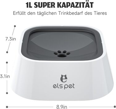 Напійник для собак ELS PET: 1л, витокозахисний, для подорожей, анти-розливання, сірий