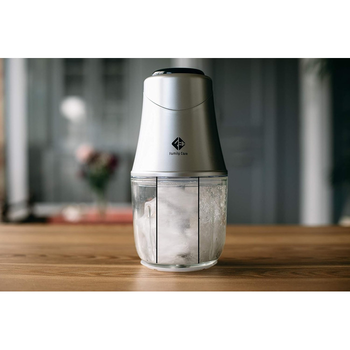 Електричний подрібнювач Family Care для кухні: 3 титанові леза, 300W, скляна чаша 600 мл, багатофункціональний, для м'яса, цибулі, овочів, горіхів, льоду