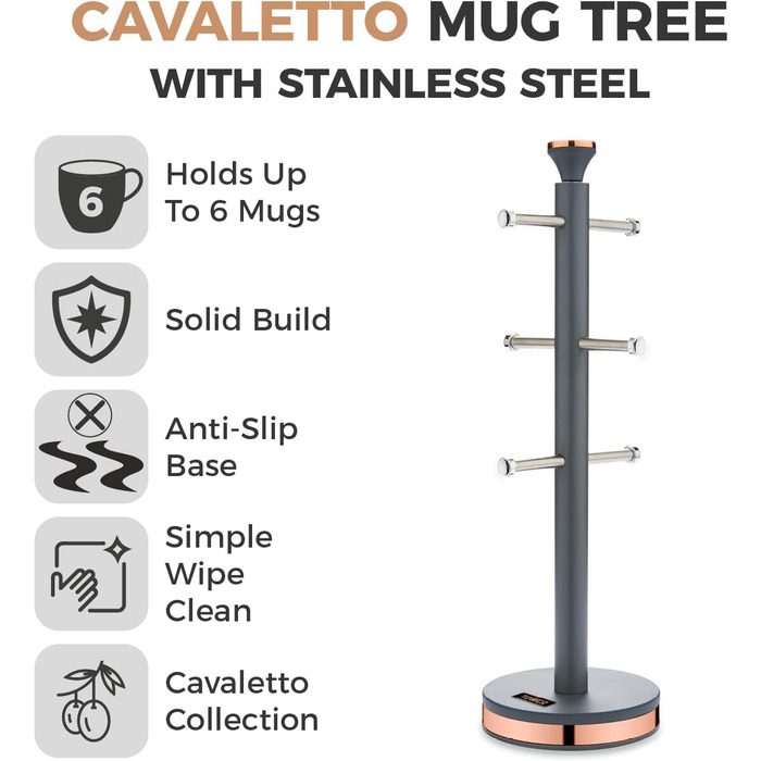 Tower T826132PNK Cavaletto Beaker Stand with Stainless Steel Stopper, Soft Base, Marshmallow Pink and Roségold (Grey and Roségold)
