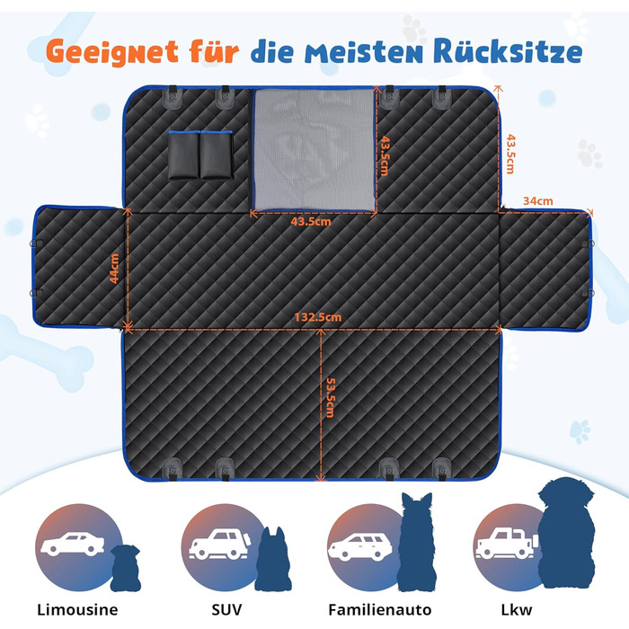 Водонепроникний килимок для собак у машину з боковинами та сіткою, захист для заднього сидіння, ремені безпеки та захист багажника, чорний/сірий