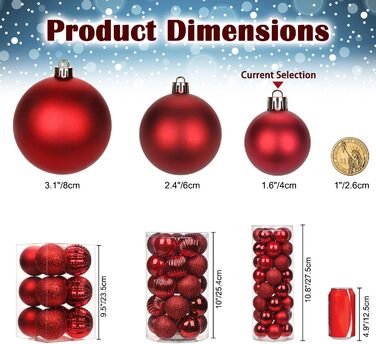 8 см Новорічні кулі для прикраси ялинки, 12 шт. Міцні новорічні кулі-орнаменти для ялинки, червоні. Новорічний декор