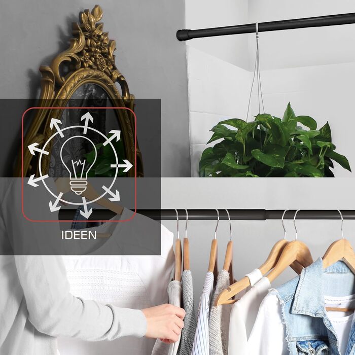 Телескопічна штанга для душу без свердління, регульована – кріпиться без свердління, протиковзна, для штори для душу (70-120 см, чорний)