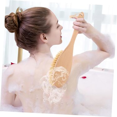 3 Wooden Bath Brushes Beechwood Awning Solution Trash Body Scrub Cleaner Shower Brush with Long Handle Back Scrubber Shower Back Washer for Men Sisal Brush