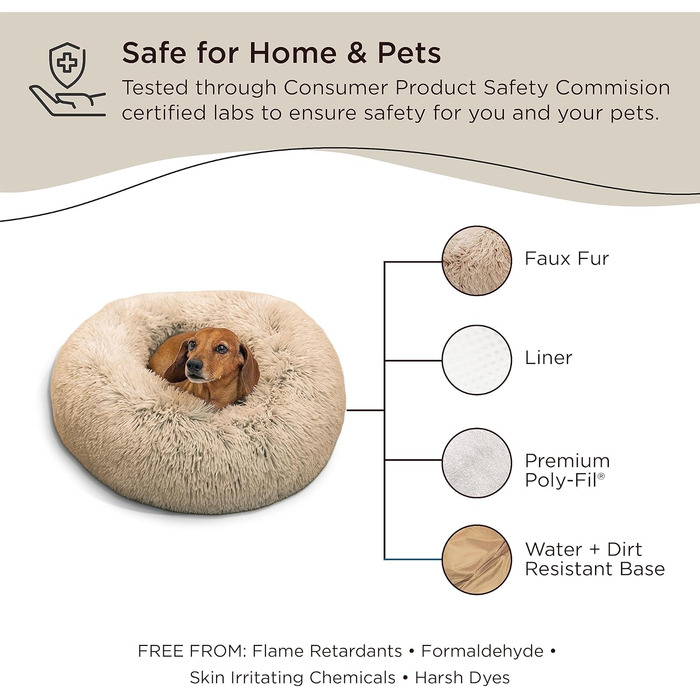 Круглий лежак для котів та собак Best Friends by Sheri - заспокійливий, машинного прання, бежевий, 58x58 см