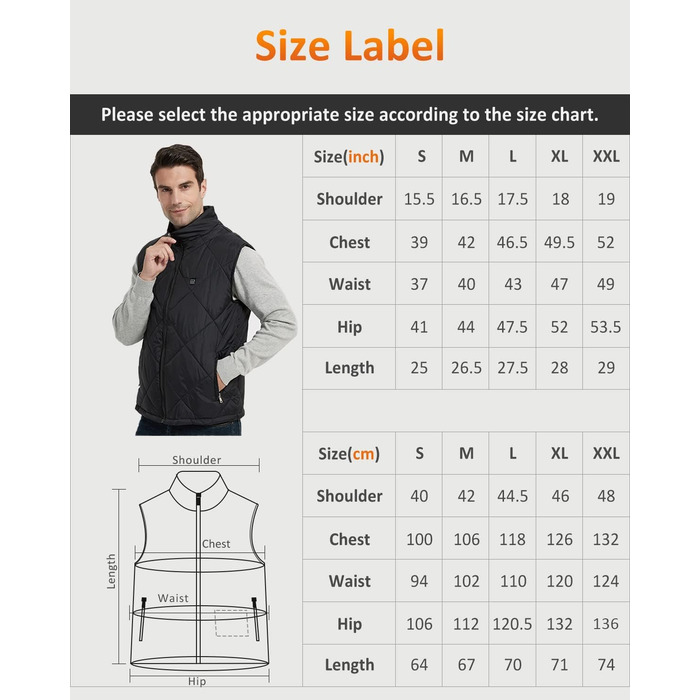 Електрична гріюча жилетка Fernida для чоловіків та жінок, 8 зон нагріву, USB, для катання на лижах та полювання (батарея не входить) S, чорний