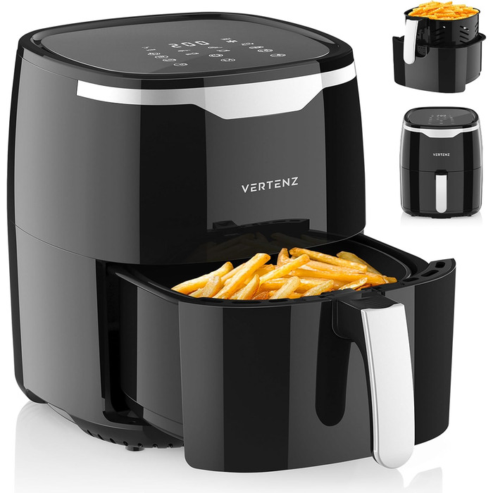 Фритюрниця повітряна VERTENZ Taste 50 XL, 5 л, 8 автоматичних меню, 1400 Вт, LED-touchscreen, антипригарне покриття, без олії, чорна