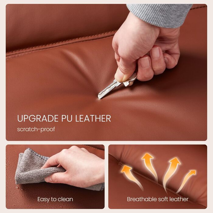 Офісний крісло IWMH з PU шкіри, ергономічний, регульований, з підлокітниками та реклінером 90-135° (колір: коричневий)