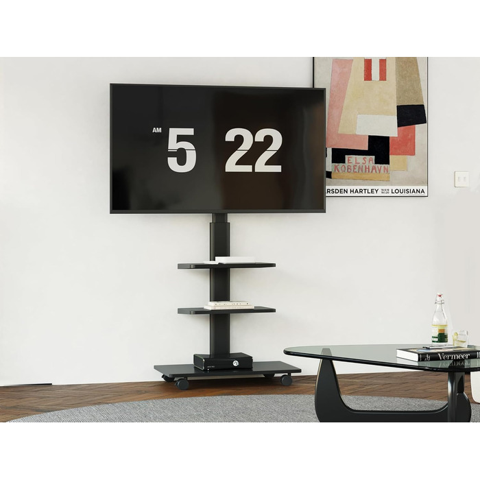 FITUEYES Rolling TV Stand with 3 Shelves - Adjustable Height & Swivel - Fits 32-60 Inch TVs (up to 30kg, VESA 600x400)