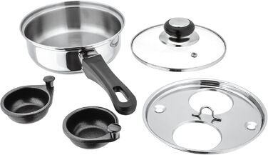 Парoваpкa Judge Essentials з нержавіючої сталі, 3 рівня, 24 см, скляна кришка з отвором для випуску пари, інтегрований каструль, придатна для духовки, сумісна з індукцією (16 см, для приготування яєць пашот)