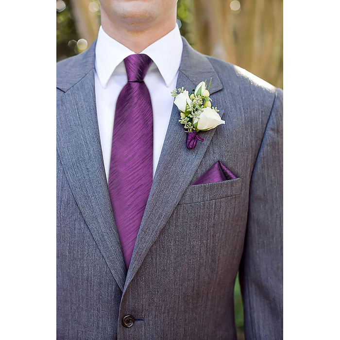 Комплект краватка та хустинка DiBanGu шовкова, фіолетова, для весілля та офісу