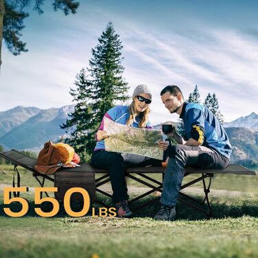Розкладне ліжко OVERMONT для кемпінгу - туристичне ліжко 190x71x36 см, до 250 кг, Oxford 2400D, з кишенею, сумка, чорний/сірий, без матраца